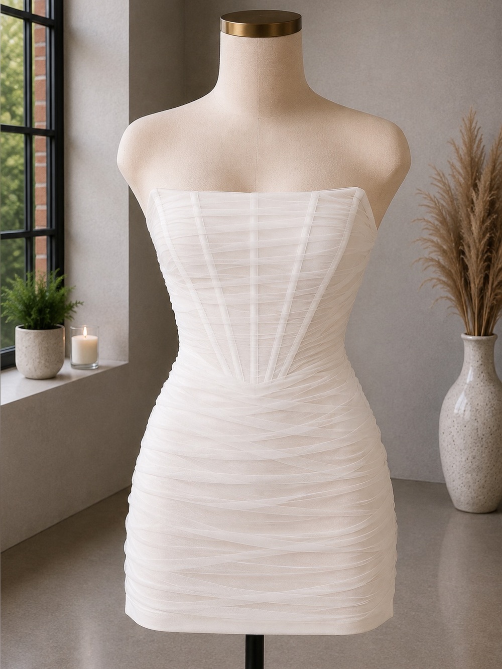 Superdown Sonya Bustier Mesh Dress Ivory Strapless Ruched Mini Medium